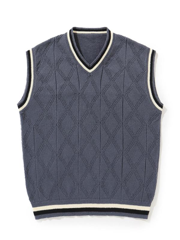  Contrast Binding V Neck Sweater Vest, Loose Casual Sleeveless Jumper Vest for Fall & Winter, Men's Knitwear for Daily Wear