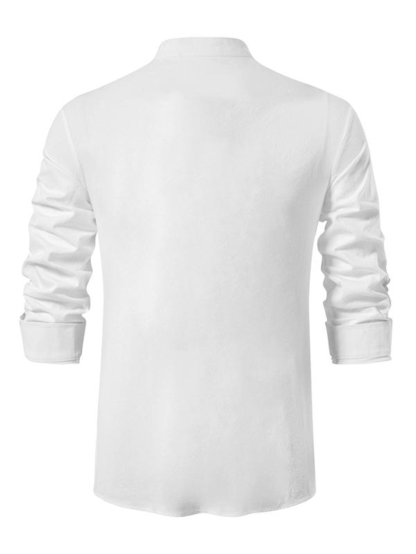 Men's Casual Retro Style Henley with Button-Up Stand Collar for Spring and Fall Menswear Long Sleeve