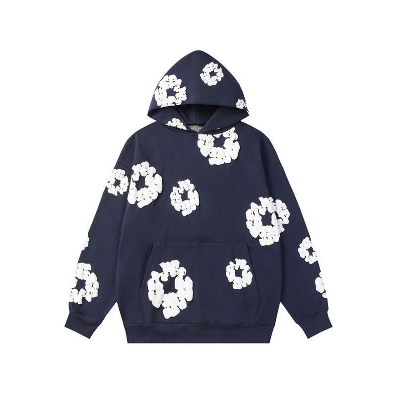 Denim Tears Cross-Border Kapok Foam Flower Suit High Street Loose Hooded Sweatshirt and Sweatpants Christmas Tide