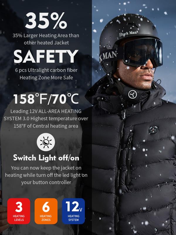 iHood Men's Heated Jacket With 12V Battery Pack-Insulated Lightweight Hooded Hand-Heating Electric Heated Puffer Jacket