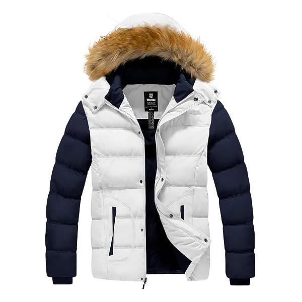 Men's Winter Puffer Jacket Thicken Winter Coat Warm Padded Jacket with Hood Menswear Tops Long Sleeve Underwear Longsleeves Beige Casual