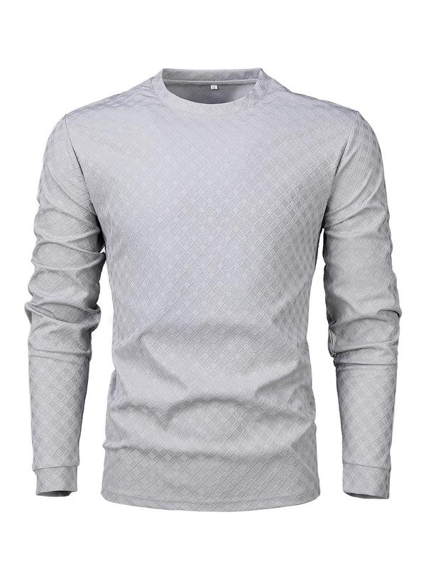 Men's Solid Waffle Knit Long Sleeve Tee, Regular Fit Casual Comfy Round Neck T-shirt for Daily Wear, Men's Top for All Seasons