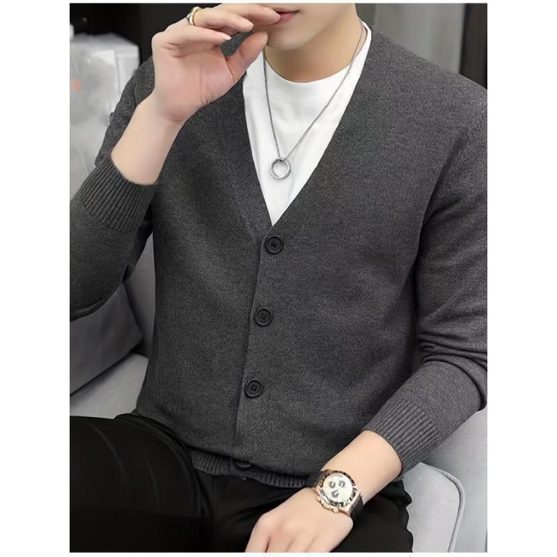 Plus Size Men's V-Neck Casual Button Sweater Cardigan For Autumn Winter