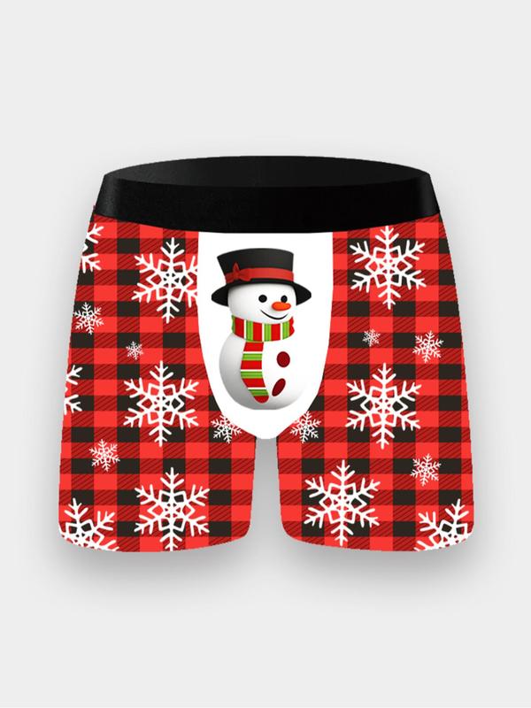 Men's Christmas Print Boxer Brief with Hair Tie & Greeting Card, Breathable Comfortable Underwear for Daily Wear, Casual Men's Underwear for All Seasons