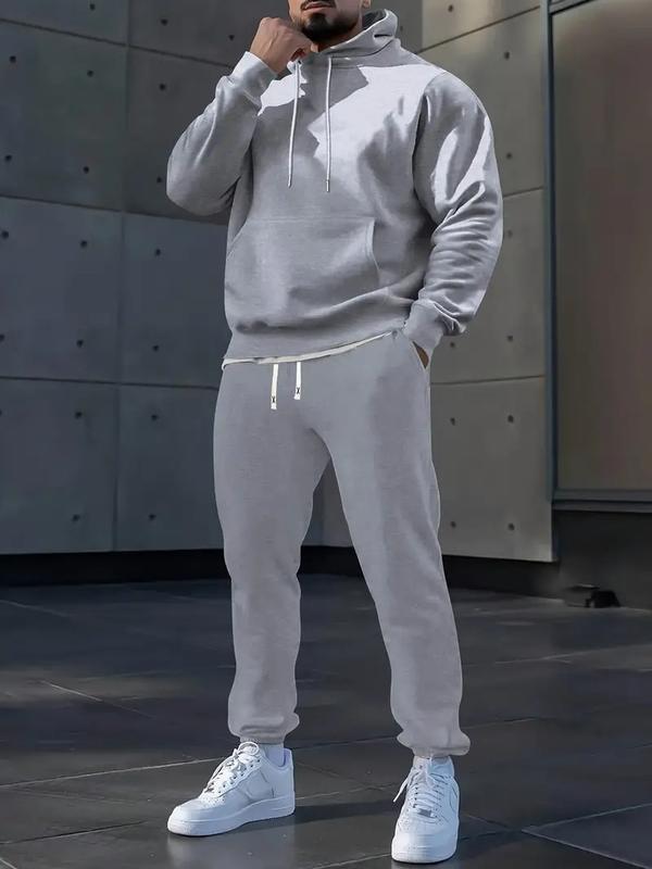 Men's Casual Sportswear Set - Long Sleeve Hoodie & Drawstring Joggers, Solid Color, Polyester Blend, Machine Washable - Perfect for Spring Fall