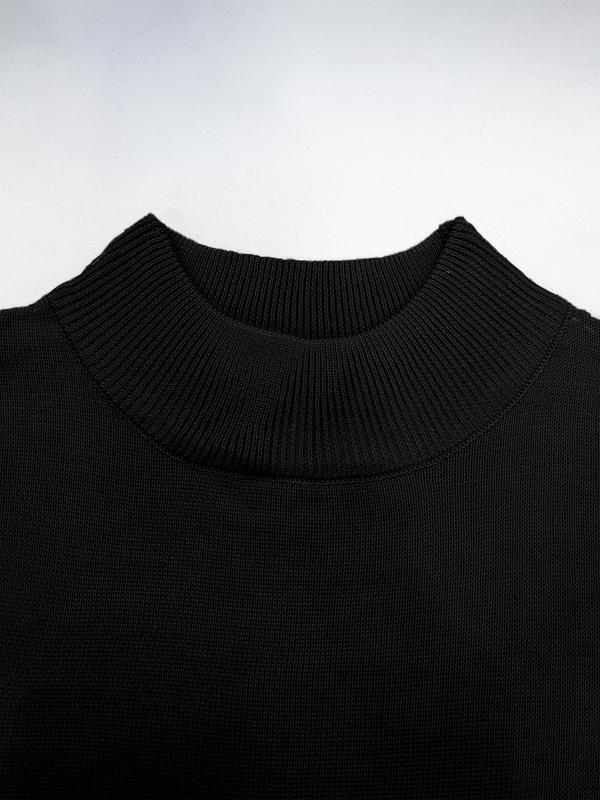 Men's Solid Mock Neck Sweater, Regular Fit Casual Long Sleeve Jumper for Fall & Winter, Men's Knitwear for Daily Wear