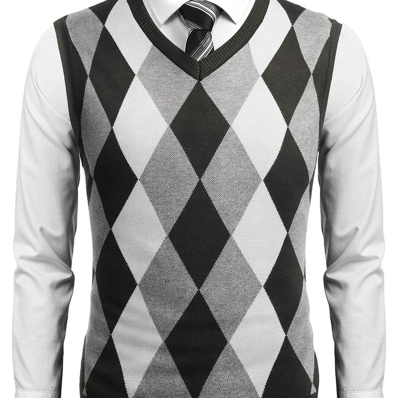 COOFANDY Men's Sleeveless V Neck Pullover Sweater Slim Fit Casual Argyle Sweater Vest