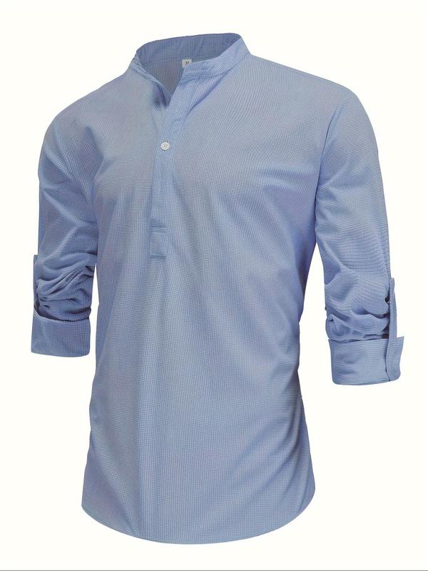 Men's Regular Fit Half Button Polo Shirt, Casual Long Sleeve Collared Top for Spring & Fall, Fashion Men's Clothes for Daily Wear