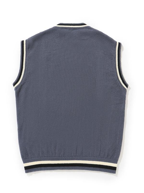  Contrast Binding V Neck Sweater Vest, Loose Casual Sleeveless Jumper Vest for Fall & Winter, Men's Knitwear for Daily Wear