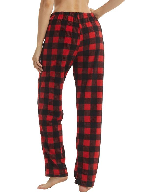 Couple Christmas Plaid Print Elastic Waist Sleep Pants, Casual Comfy Pajama Pants Trousers for Fall & Winter, Men's Sleepwear for Indoor Wear, Fall Wear, Fallfreshness Clothes