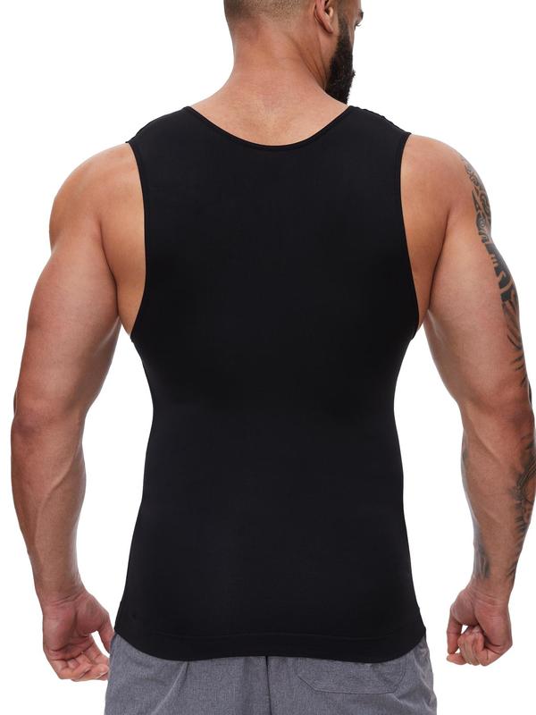 Men's Solid  Shapewear Tank Top, High Stretch Tummy Control Shaper, Tummy Tuck Shapewear Top for Men