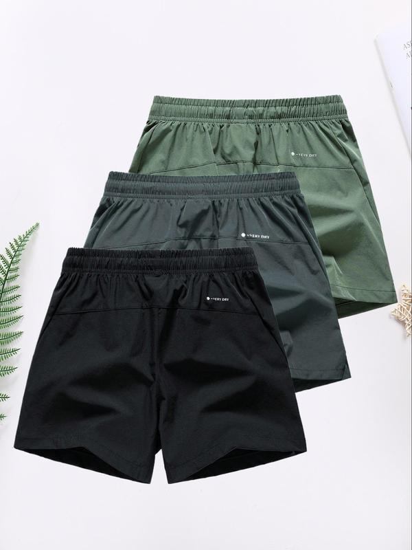 Men's Fashion Letter Print Drawstring Waist Shorts, Casual Streetwear Regular Fit Pocket Split Hem Shorts for Summer, Back To School Clothes, Summer Outfits, Men's Bottoms for Daily Wear, Menswear