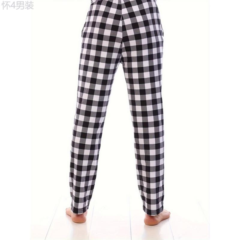 3-Pack Men's Plaid Pattern Casual Pajama Pants, Polyester Knit Sleepwear Bottoms with Pockets, Loose Fit Lounge Trousers for All Seasons Fabric Loungewear Menswear Stretch Homewear Pajama Set Pjs Checked