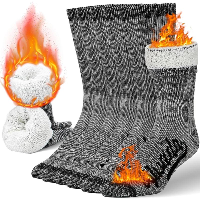 Mens Merino Wool Crew Socks Thermal and Warm Socks for Winter Work Hiking Running 3 Pairs