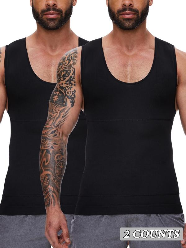 Men's Solid  Shapewear Tank Top, High Stretch Tummy Control Shaper, Tummy Tuck Shapewear Top for Men