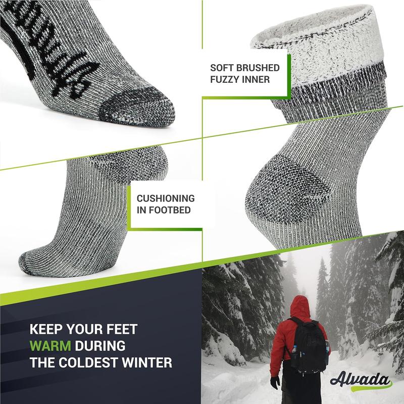 Mens Merino Wool Crew Socks Thermal and Warm Socks for Winter Work Hiking Running 3 Pairs