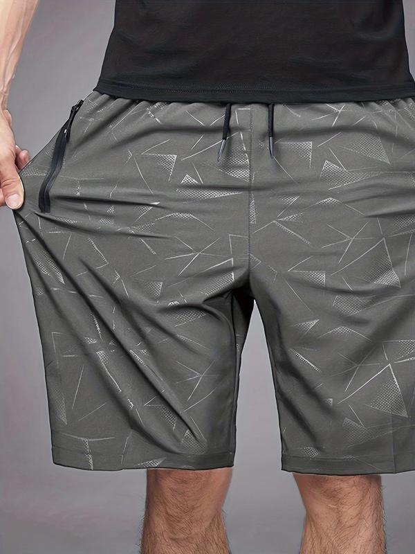 Men's All Over Print Drawstring Waist Shorts, Summer Outfits 2024, Casual Zipper Pocket Design Track Shorts, Summer Bottoms For Outdoor, Menswear