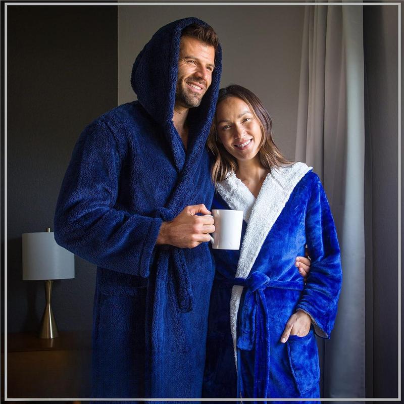 Mens Luxury Robe Hooded Big and Tall - Long Plush Fleece Bath Robe with Hood and Pockets- Gift Men and Teens