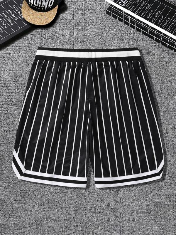 Men's Striped Print Pocket Drawstring Waist Shorts, Loose Casual Street Straight Leg Shorts for Summer, Fashion Men's Bottoms for Daily Wear