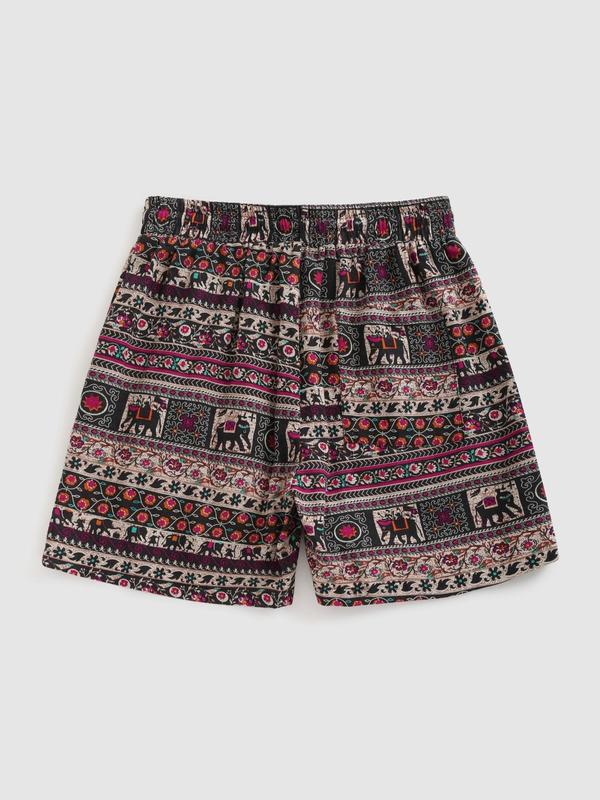 Men's Ethnic Pattern Drawstring Waist Shorts, Regular Fit Casual Fashion Straight Leg Shorts for Summer, Men's Bottoms for Beach Vacation