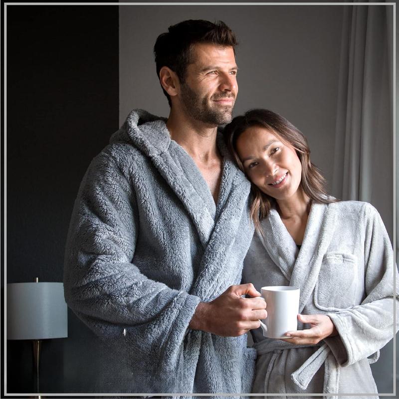 Mens Luxury Robe Hooded Big and Tall - Long Plush Fleece Bath Robe with Hood and Pockets- Gift Men and Teens