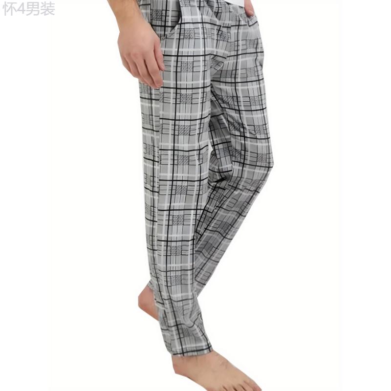 3-Pack Men's Plaid Pattern Casual Pajama Pants, Polyester Knit Sleepwear Bottoms with Pockets, Loose Fit Lounge Trousers for All Seasons Fabric Loungewear Menswear Stretch Homewear Pajama Set Pjs Checked