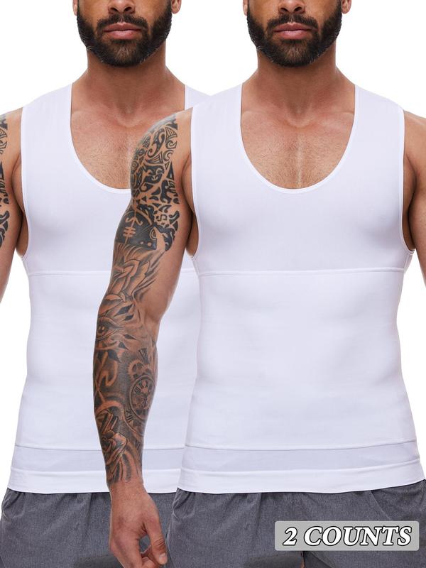 Men's Solid  Shapewear Tank Top, High Stretch Tummy Control Shaper, Tummy Tuck Shapewear Top for Men