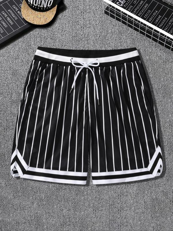 Men's Striped Print Pocket Drawstring Waist Shorts, Loose Casual Street Straight Leg Shorts for Summer, Fashion Men's Bottoms for Daily Wear