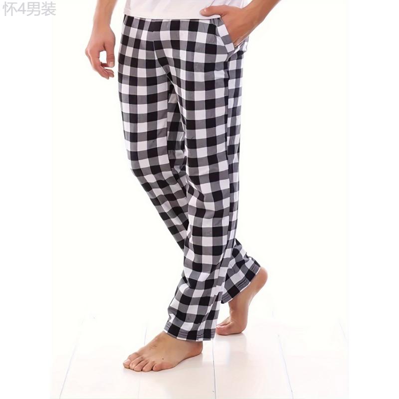 3-Pack Men's Plaid Pattern Casual Pajama Pants, Polyester Knit Sleepwear Bottoms with Pockets, Loose Fit Lounge Trousers for All Seasons Fabric Loungewear Menswear Stretch Homewear Pajama Set Pjs Checked