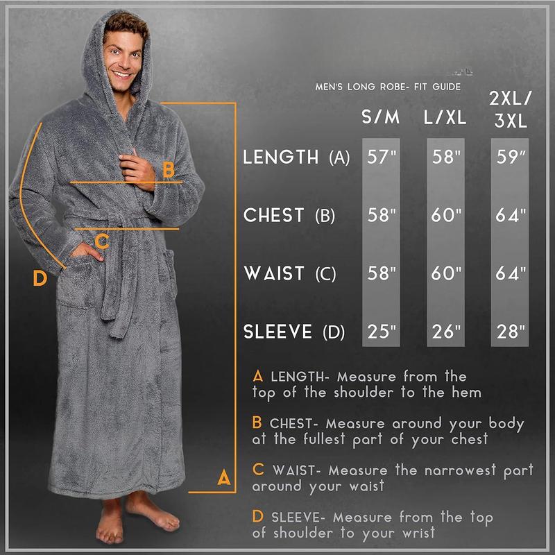 Mens Luxury Robe Hooded Big and Tall - Long Plush Fleece Bath Robe with Hood and Pockets- Gift Men and Teens