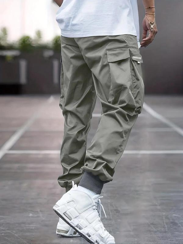 Men's Letter Patched Pocket Drawstring Waist Cargo Pants, Regular Fit Fashion Casual Jogger Pants for Daily Wear,  Teacher Outfits 2024, Men's Streetwear, Mens Clothing, Going Out Outfit