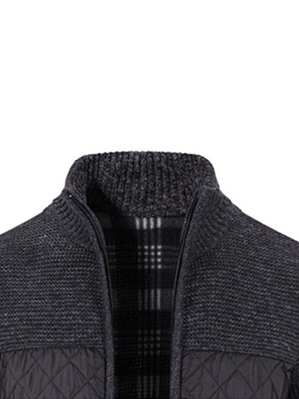 Men's Solid Color Pocket Zipper Stand Collar Cardigan, Regular Fit Casual Long Sleeve Jacket for Spring & Fall,  Fall Clothes, Menswear Knitwear for Daily Wear