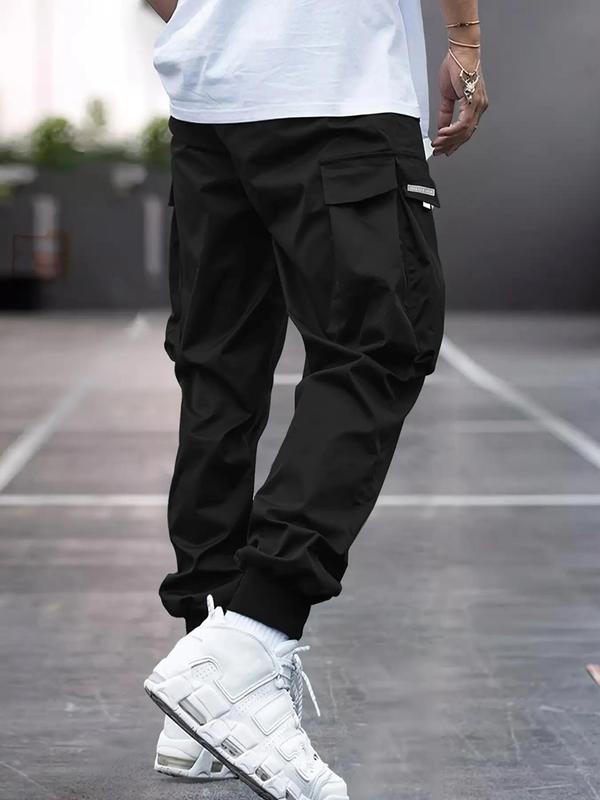 Men's Letter Patched Pocket Drawstring Waist Cargo Pants, Regular Fit Fashion Casual Jogger Pants for Daily Wear,  Teacher Outfits 2024, Men's Streetwear, Mens Clothing, Going Out Outfit