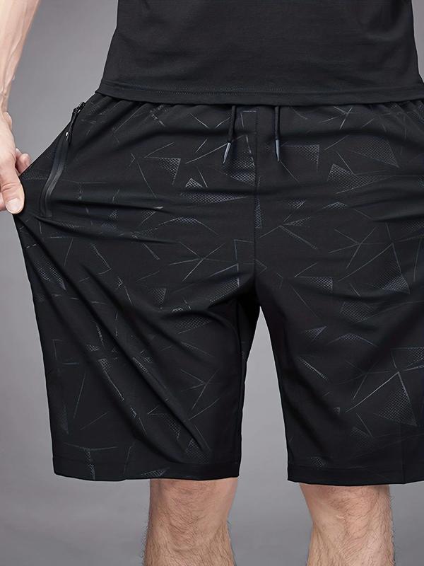 Men's All Over Print Drawstring Waist Shorts, Summer Outfits 2024, Casual Zipper Pocket Design Track Shorts, Summer Bottoms For Outdoor, Menswear