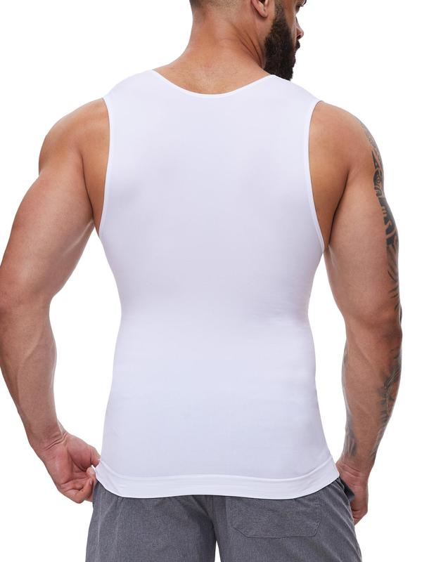 Men's Solid  Shapewear Tank Top, High Stretch Tummy Control Shaper, Tummy Tuck Shapewear Top for Men