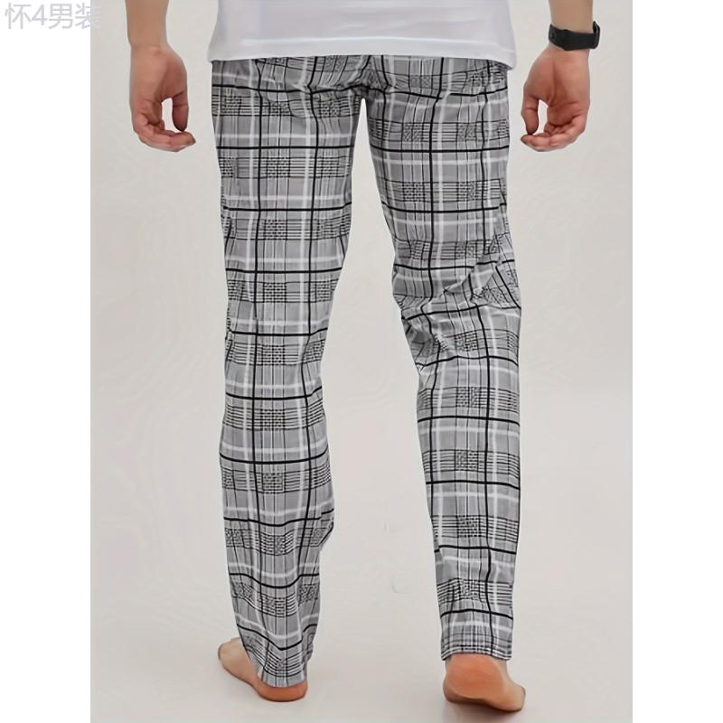 3-Pack Men's Plaid Pattern Casual Pajama Pants, Polyester Knit Sleepwear Bottoms with Pockets, Loose Fit Lounge Trousers for All Seasons Fabric Loungewear Menswear Stretch Homewear Pajama Set Pjs Checked