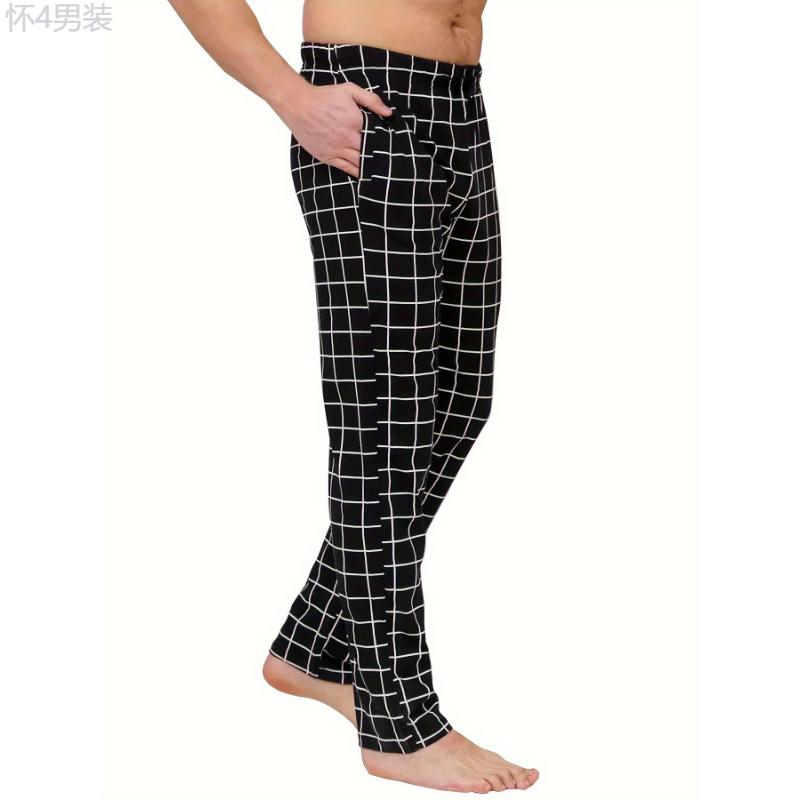 3-Pack Men's Plaid Pattern Casual Pajama Pants, Polyester Knit Sleepwear Bottoms with Pockets, Loose Fit Lounge Trousers for All Seasons Fabric Loungewear Menswear Stretch Homewear Pajama Set Pjs Checked