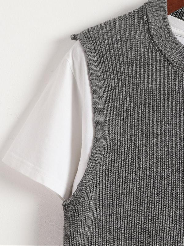 Men's Round Neck Sweater Vest without Tee, Regular Fit Casual Sleeveless Knitwear Top, Men's Knit Clothing for Daily Wear