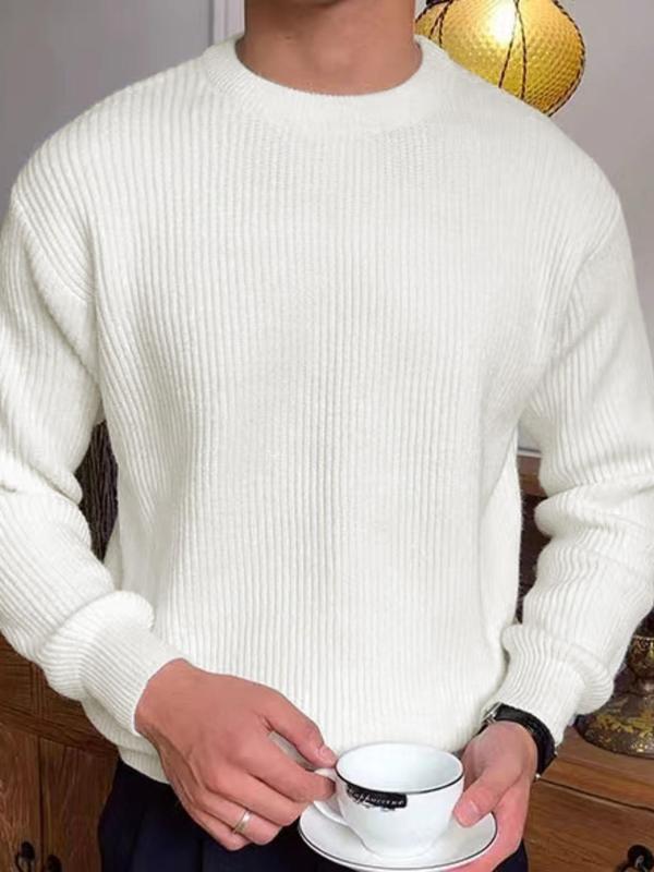 Men's Solid Color Round Neck Sweater, Regular Fit Casual Long Sleeve Crew Neck Jumper for Fall & Winter, Fashion Men's Knitwear for Daily Wear, Fall Outfits 2024, Sweaters for Men