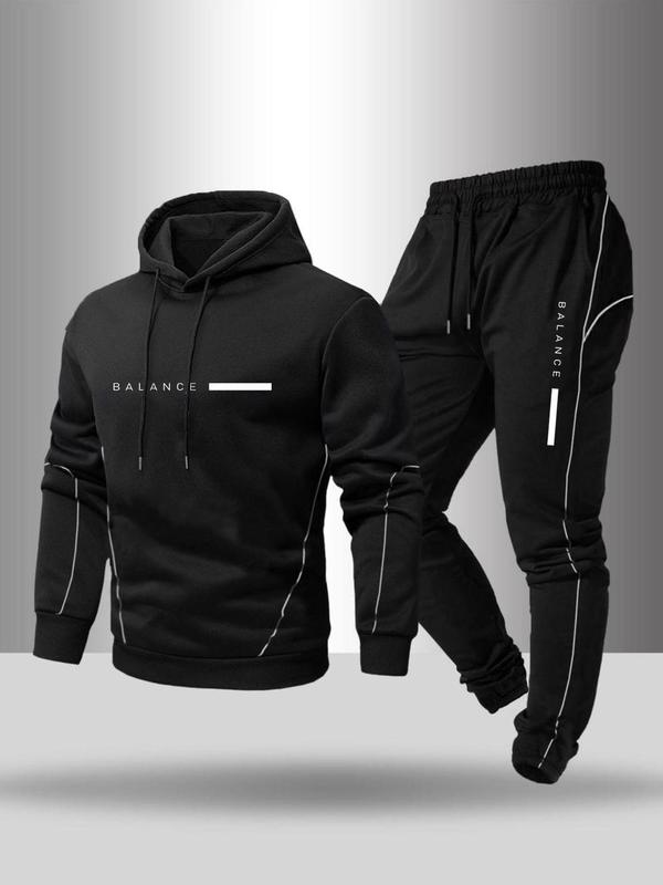 Men's Letter Print Hoodie & Drawstring Waist Sweatpants Two-piece Set, Regular Fit Casual Long Sleeve Hooded Sweatshirt & Jogger Pants for Fall & Winter, Men's Two-piece Outfits for Daily Wear