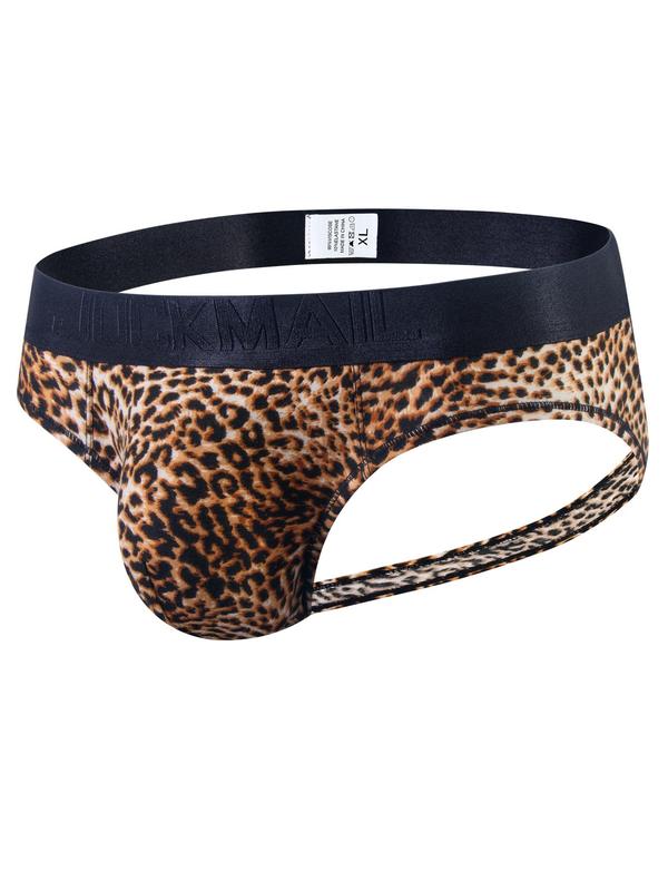 LGBTQ+ Men's Regular Fit Low Waist Leopard Snakeskin Print Thong, Breathable Colorblock Printed Panty for All Seasons, Comfy Breathable Men's Underwear for Daily Wear