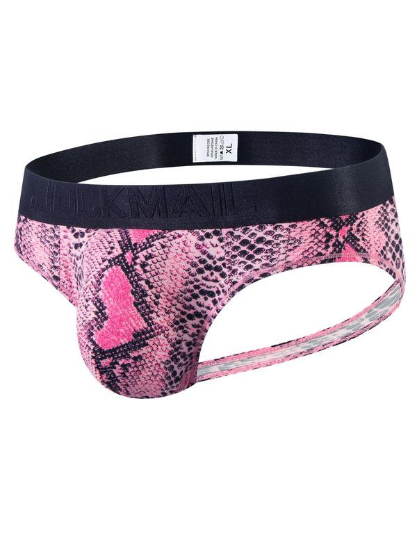 LGBTQ+ Men's Regular Fit Low Waist Leopard Snakeskin Print Thong, Breathable Colorblock Printed Panty for All Seasons, Comfy Breathable Men's Underwear for Daily Wear