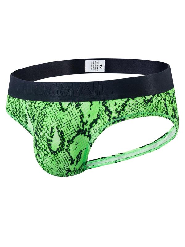 LGBTQ+ Men's Regular Fit Low Waist Leopard Snakeskin Print Thong, Breathable Colorblock Printed Panty for All Seasons, Comfy Breathable Men's Underwear for Daily Wear