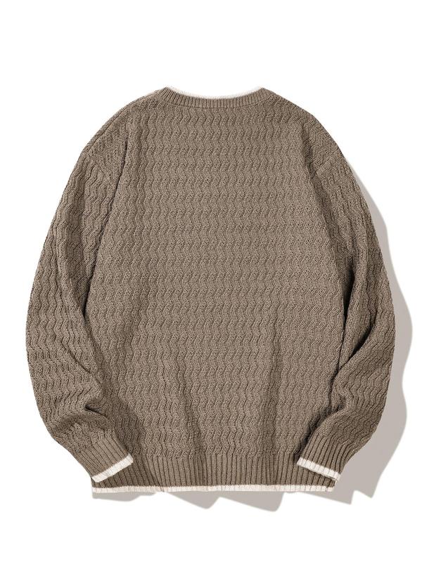 Men's Solid Drop Shoulder Knit Sweater, Regular Fit Casual Long Sleeve Round Neck Jumper for Spring & Fall, Fashion Men's Knitwear for Daily Wear