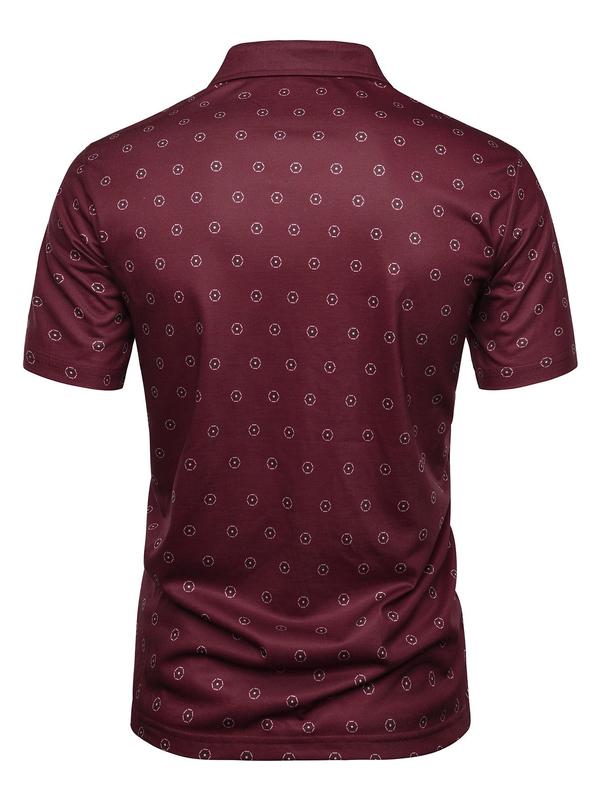 Men's Geometric Print Short Sleeve Polo Shirt, Casual Regular Fit Button Front Top for Summer,  Polo Clothes, Fashion Men's Clothes for Daily Wear