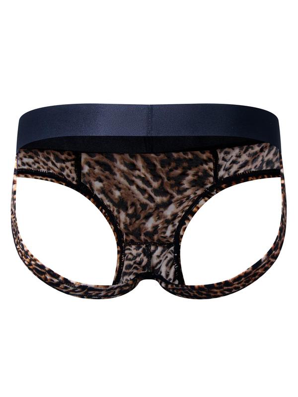 LGBTQ+ Men's Regular Fit Low Waist Leopard Snakeskin Print Thong, Breathable Colorblock Printed Panty for All Seasons, Comfy Breathable Men's Underwear for Daily Wear