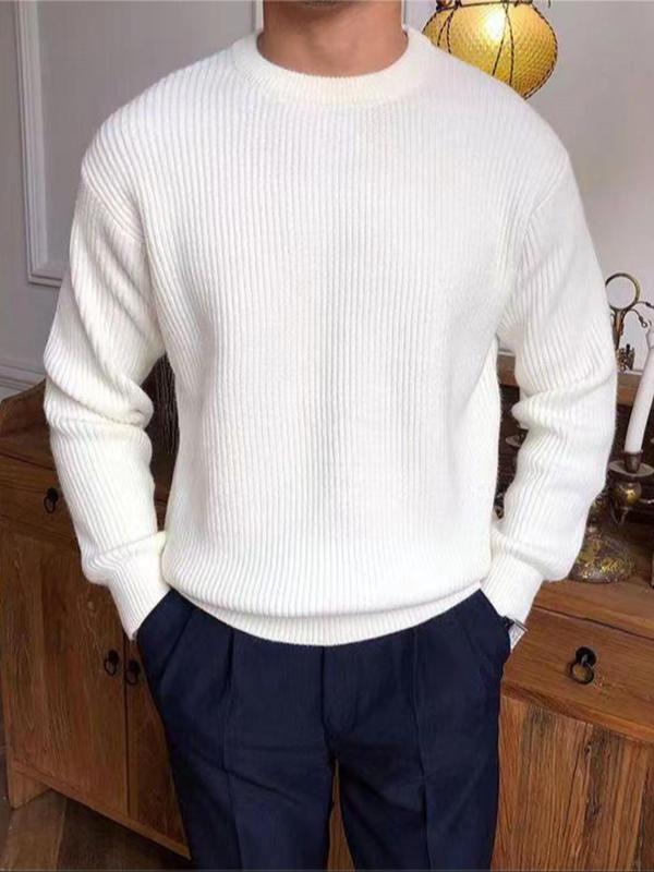 Men's Solid Color Round Neck Sweater, Regular Fit Casual Long Sleeve Crew Neck Jumper for Fall & Winter, Fashion Men's Knitwear for Daily Wear, Fall Outfits 2024, Sweaters for Men