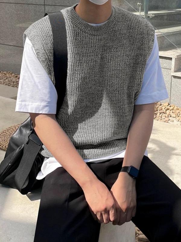 Men's Round Neck Sweater Vest without Tee, Regular Fit Casual Sleeveless Knitwear Top, Men's Knit Clothing for Daily Wear