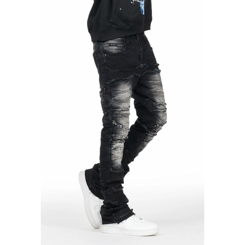 Franko Black Stacked Flare Jean