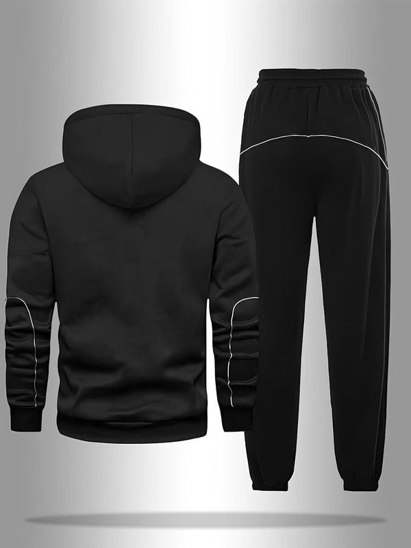 Men's Letter Print Hoodie & Drawstring Waist Sweatpants Two-piece Set, Regular Fit Casual Long Sleeve Hooded Sweatshirt & Jogger Pants for Fall & Winter, Men's Two-piece Outfits for Daily Wear